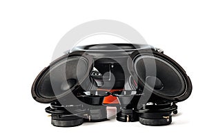 Car audio, car speakers, black subwoofer on a white background