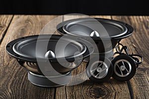 CAR audio systems.Car music.Acoustics on a dark background