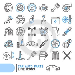 Car auto parts line icons