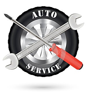 Car auto service logo with screwdriver and wrench