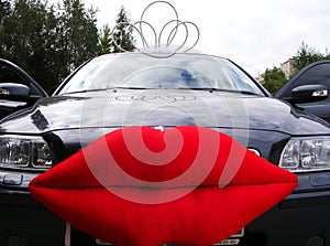 car  auto  vehicle  transport  wedding  holiday  marriage  romance  love  lips  decoration