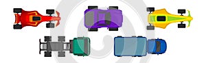 Car and Automobile as Motor Vehicle Park Top View Vector Set