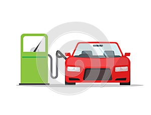 Car automobile refueling on gas fuel station icon vector flat cartoon illustration, vehicle refilling petrol design