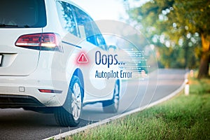 Autonomous car autopilot software error concept photo