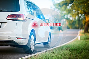 Car autopilot software error concept photo