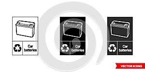 Car batteries automotive recycling sign icon of 3 types color, black and white, outline. Isolated vector sign symbol