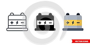 Car battery icon of 3 types. Isolated vector sign symbol.