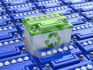 Car battery recycling. Green energy. Background from accumulator