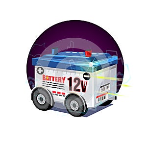 Car battery with wheel. 12 volts battery - vector