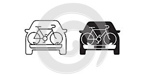 Car and bicycle icon,  line color vector illustration