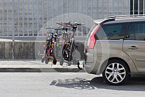 Car with a bicycle rack transportation