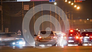 Car blurred night motion traffic city traffic light trails on the street time lapse. urban city concept life lifestyle