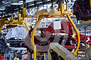 Car bodies on the production line
