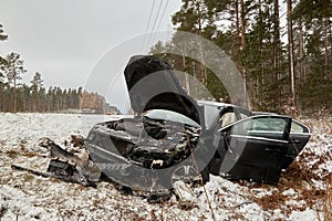 car body after accident on a road