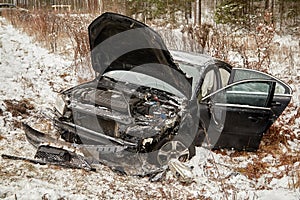 Car body after accident on a road