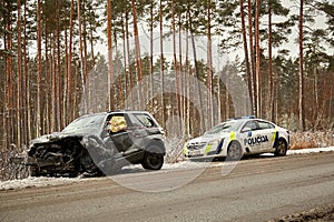 Car body after accident on a road