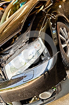 Car with body damage after an accident