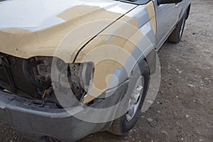 Car body work after the accident. Auto body repair series - preparing before painting
