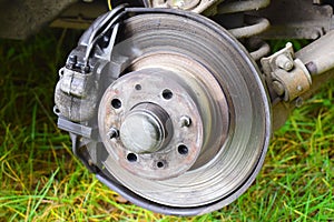 Car brake disc with brake caliper