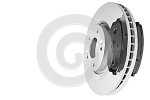 Car Brake discs and brake pads isolated on white background. Auto parts. Brake disc rotor isolated on white. Braking disk. Car par