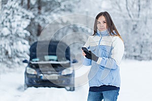 Car breakdown on winter road.