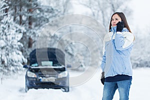 Car breakdown on winter road.