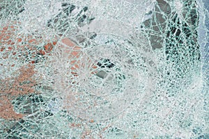 Car broken glass front window windshield accident detail vandalism shatter abandoned