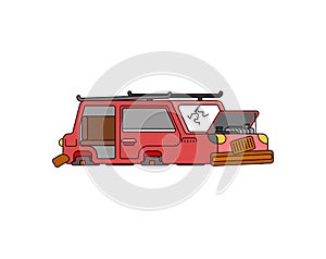 Car broken isolated. Auto and Blown wheels. shattered glass. Vector illustration