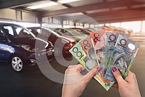 `Car buy` or `rent car` conceptions with australian dollar