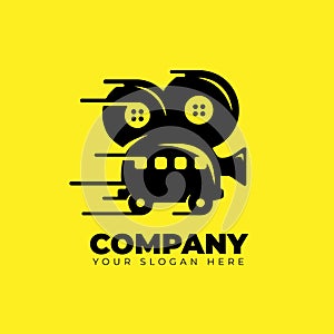 Car with camera film roll strip production house logo, simple conceptual logo. Monogram style . Logo Vector illustration. Perfect