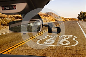 Car camera view of the Historic Route 66, California, USA