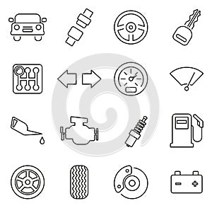 Car & Car Parts Icons Thin Line Vector Illustration Set