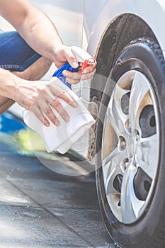 Car care, wheel rim cleaning and polishing