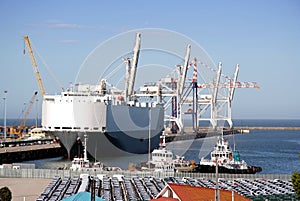 Car Carrier in Harbor