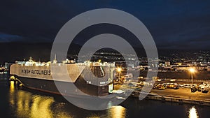 A car carrier in the port