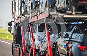 Car Carrier Semi Truck Trailer on the Road