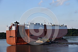 Car carrier ship arriving to the port of Savannah.