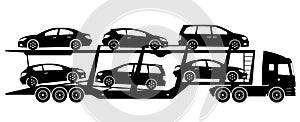Car carrier truck black icons vector illustration