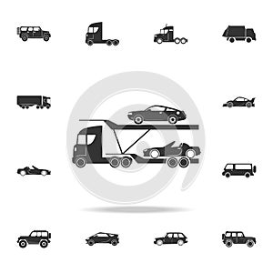 Car carrier truck deliver new auto icon. Detailed set of transport icons. Premium quality graphic design. One of the collection ic
