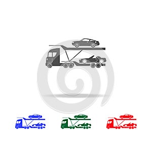 Car carrier truck deliver new auto icons. Elements of transport element in multi colored icons. Premium quality graphic design