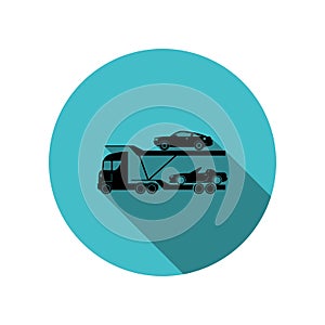 Car carrier truck deliver new auto long shadow icon. Simple glyph, flat vector of transport icons for ui and ux, website or mobile