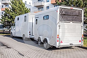 Car for carrying horses. transportation livestock.