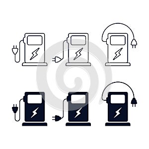 Car charging station Icon set, Vector isolated symbol