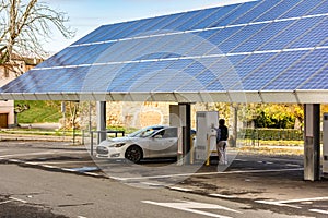 Car charging station for self-sufficient and first photovoltaic panels in Europe. it is also free