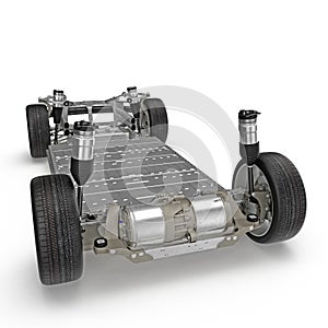 Car chassis with electric engine isolated on white. 3D illustration