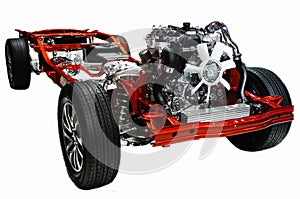 Car chassis with engine
