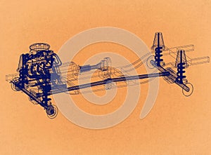 Car chassis and engine Design - Retro Architect Blueprint