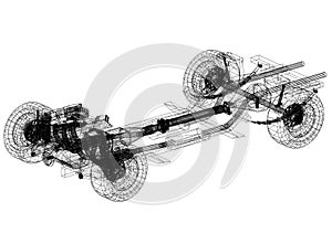 Car chassis and engine Design â€“ Blueprint - isolated