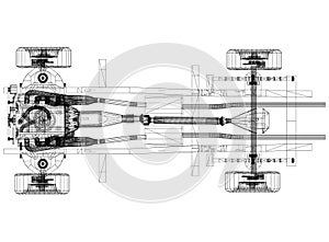 Car chassis and engine Design â€“ Blueprint - isolated