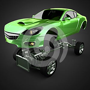 Car chassis with engine of luxury brandless sportcar